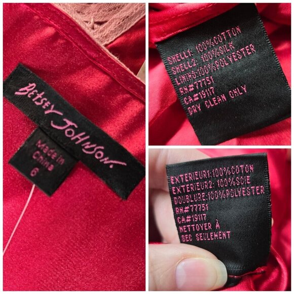 Betsey Johnson ✦ Pink Lace Strapless Dress ✦ Red Velvet Bow Mini Sz 6 NWT - Picture 14 of 16